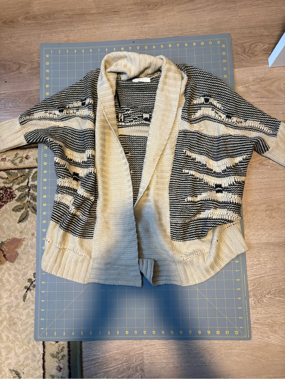 Forever 21 Open-Front Striped Knit Cardigan - Cream & Black
